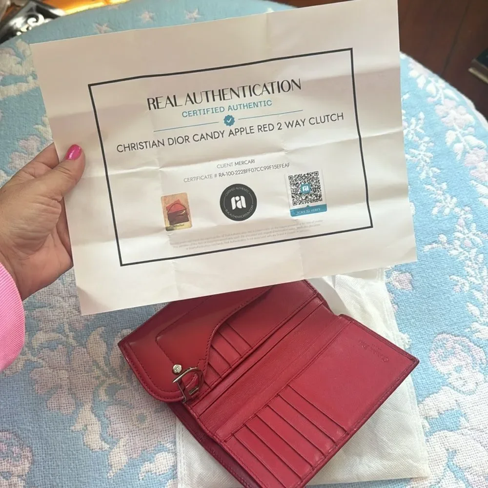 VTG *Christian Dior* AUTHENTIC Saddle Flap Red 2-Way French Wallet Clutch